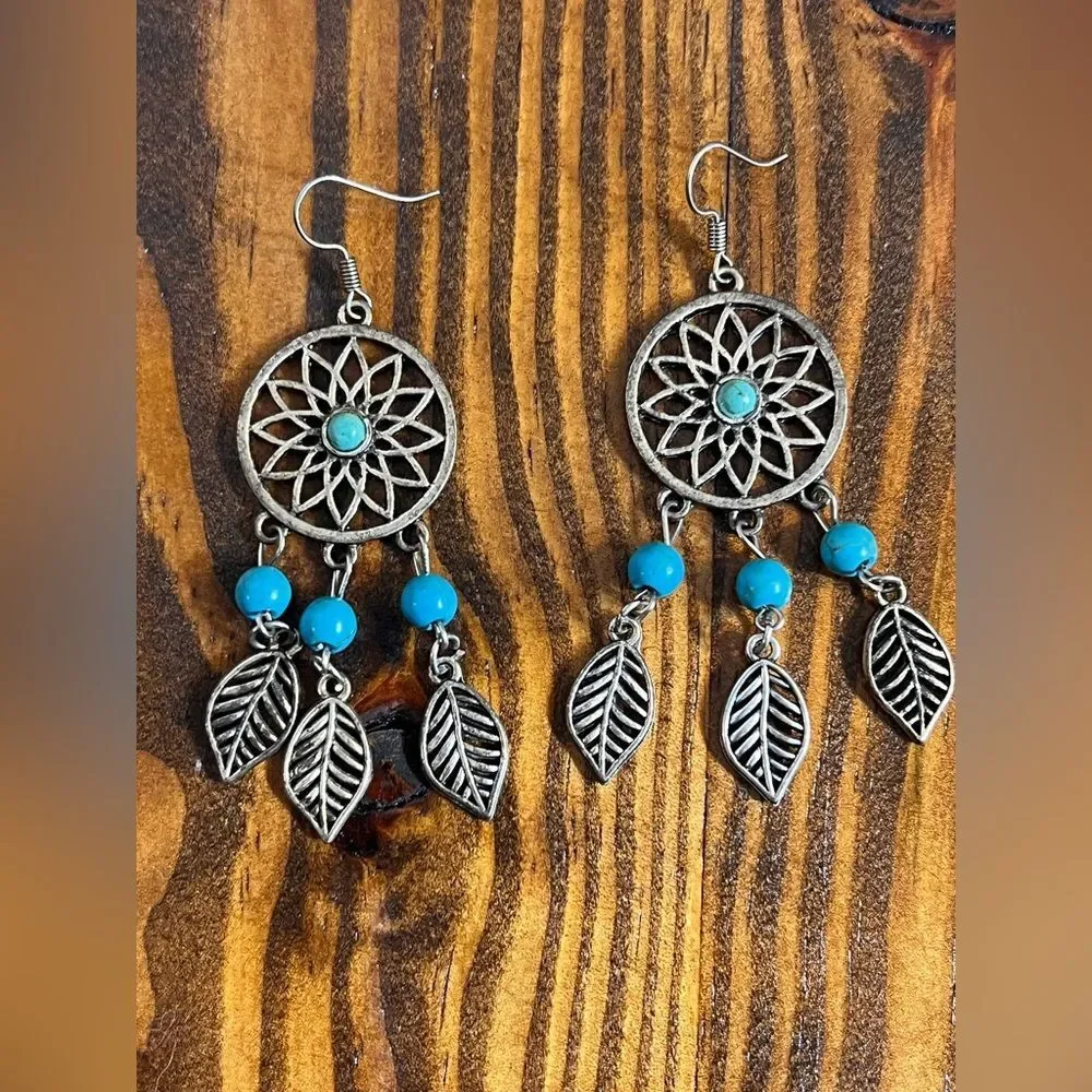 Silver and Turquoise Dreamcatcher Earrings